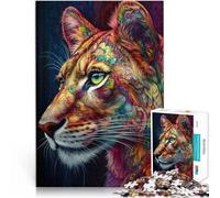 Rompecabezas de 1000 Piezas para Adultos “Puma en el Arte Colorido” Madera，para Mayores de 14 años Interacción Entre Padres e Hijos Regalos de Juegos desafiantes。tamaño：50x75cm