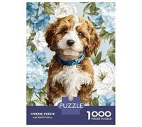 Rompecabezas De 1000 Piezas para Adultos Puppy with Floral Background Rompecabezas para Adultos Juego De Ingenio Patrón De Ensamblaje Oferta como Regalo para Toda La Familia 70x50cm/1000pcs