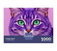 Rompecabezas De 1000 Piezas para Adultos Purple Cat Portrait with Green Eyes Rompecabezas para Adultos Juegos Relajantes Que Mejoran La Memoria Diversión En Casa Actividades, 70x50cm/1000pcs