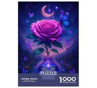 Rompecabezas De 1000 Piezas para Adultos Purple Rose in Crystal Vase with Butterflies Rompecabezas para Adultos Juegos Relajantes Regalos para Mujeres Desafiantes para Completar 70x50cm/1000pcs