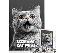 Rompecabezas de 1000 piezas para adultos ¿Qué comen las lesbianas? Meme del gato British Shorthair Juego práctico para la diversión familiar Juguetes antiestrés Lista de deseos con Papá Noel (38x52cm)