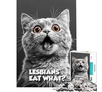 Rompecabezas de 1000 Piezas para Adultos ¿Qué comen Las Lesbianas? Meme del Gato British Shorthair Rompecabezas para Adultos Juego de ingenio Divertido y humorístico cumpleaños