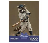 Rompecabezas De 1000 Piezas para Adultos Raccoon Baseball Player Hitting Ball Rompecabezas para Adultos Juguetes Antiestrés Patrón De Ensamblaje Cumpleaños 38x26cm/1000pcs