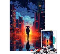 Rompecabezas de 1000 Piezas para Adultos Rain City Pixel bit Art desafío Educativo decoración para el hogar Juguetes para Mayores de 14 años Juego de Rompecabezas Incluido (38x26cm)