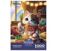 Rompecabezas De 1000 Piezas para Adultos Ramen Whiskers Cozy Cat & Noodles Rompecabezas para Adultos Juego De Ingenio Pero Divertido Y Humorístico 38x26cm/1000pcs