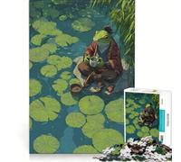 Rompecabezas de 1000 Piezas para Adultos Rana samurái Tomando té en un Estanque Juegos relajantes, Actividades Divertidas para Hacer en casa y Fortalecer el Amor en Pareja 38x52cm