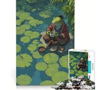 Rompecabezas de 1000 Piezas para Adultos Rana samurái Tomando té en un Estanque, Juguete Educativo, desafío exigente, colección de Artistas, Bellas Artes 50x75cm