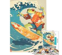 Rompecabezas de 1000 Piezas para Adultos Rana Surfista Montando una Ola Un Reto Educativo Una Obra de Arte Juguetes antiestrés para Mayores de 14 años (38x26cm)