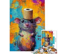 Rompecabezas de 1000 Piezas para Adultos Rata Vibrante con Sombrero de Papel higiénico Juego de ingenio Juguete Intelectual Regalo de cumpleaños decoración de Pared (tamaño 38x52cm)