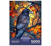 Rompecabezas De 1000 Piezas para Adultos Raven in Autumn Stained Glass Rompecabezas para Adultos Juegos De Relajación Desafío Difícil Ayuda A Ejercitar El Cerebro 38x26cm/1000pcs