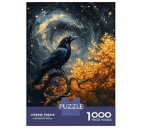 Rompecabezas De 1000 Piezas para Adultos Raven on A Twisted Tree Under A Starry Sky Rompecabezas para Adultos Juegos Relajantes Regalos para Mujeres Regalos para Reducir El Estrés 38x26cm/1000pcs