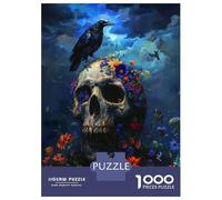 Rompecabezas De 1000 Piezas para Adultos Raven Skull Flowers Rompecabezas para Adolescentes Juguetes De Bricolaje Desafío Difícil Juego Desafiante Regalos 38x26cm/1000pcs