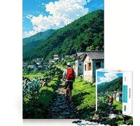 Rompecabezas de 1000 Piezas para Adultos Recorriendo un Pueblo japonés en Bicicleta Un desafío para ejercitar la Mente con Detalles Brillantes Ideal para Decorar Cualquier habitación (38x26cm)