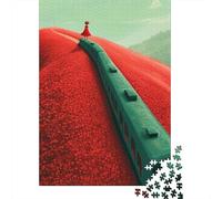 Rompecabezas De 1000 Piezas para Adultos Red Flower Field Train Journey Rompecabezas Juego De Ingenio Ensamblaje De Patrones Regalos De Cumpleaños Y Únicos 52x38cm/1000pcs