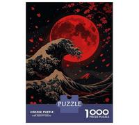 Rompecabezas De 1000 Piezas para Adultos Red Moon Wave Japanese Art Rompecabezas para Adultos Juego De Ingenio Pero Divertido Y Humorístico 38x26cm/1000pcs