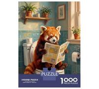 Rompecabezas De 1000 Piezas para Adultos Red Panda Reading Newspaper on Toilet Rompecabezas para Adultos Juegos Relajantes Regalos para Mujeres Regalos para Reducir El Estrés 52x38cm/1000pcs