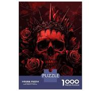 Rompecabezas De 1000 Piezas para Adultos Red Skull with Crown and Roses Rompecabezas Juguetes Antiestrés Decoración del Hogar Difícil Y Desafiante 70x50cm/1000pcs
