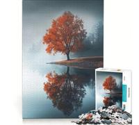 Rompecabezas de 1000 Piezas para Adultos: Reflejo de árbol otoñal, Juegos Familiares, Carrera de Velocidad de Manos, Ideal para decoración de Escritorio, 38x52cm