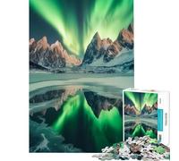 Rompecabezas de 1000 Piezas para Adultos Reflejo de la Aurora Boreal Verde Juguete Educativo y desafiante Una Obra de Arte Un Gran Regalo para los Amantes de los Juegos (tamaño 38x52cm)