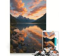 Rompecabezas de 1000 Piezas para Adultos Reflejo de Lago y montaña al Atardecer Un Juego Relajante, Divertido y con Humor, 38x26cm