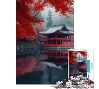 Rompecabezas de 1000 Piezas para Adultos Reflejo de un Templo japonés Rompecabezas para Adolescentes Juego Familiar Carrera de Velocidad Manual Interacción Entre Padres e Hijos (Tamaño 38x26cm)
