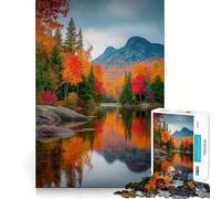 Rompecabezas de 1000 Piezas para Adultos Reflejo en un Lago otoñal,Juego de Bordes limpios,diversión cognitiva,Juego Lento,diversión Festiva,Regalo de Ocio (38x52cm)