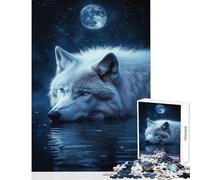 Rompecabezas de 1000 Piezas para Adultos Reflejos de Lobos a la luz de la Luna Juego práctico Ideal para Parejas Juguete antiestrés Entrena tu Cerebro y Tus Manos (50x75cm)
