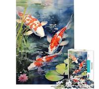 Rompecabezas de 1000 Piezas para Adultos Regalo con diseño de Peces koi en Acuarela Ideal para divertirse en casa Juguete de Bricolaje con patrón para Mayores de 14 años Juego 50x75cm