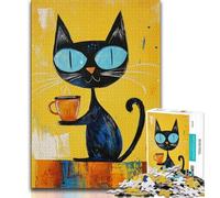 Rompecabezas de 1000 Piezas para Adultos, Regalo de Arte Abstracto, diseño de Gato Negro, Ideal para decoración de Pared y Regalo de cumpleaños para Amigos y Oficina (tamaño 38x26cm)