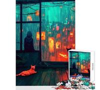 Rompecabezas de 1000 Piezas para Adultos Regalo de Ciudad lluviosa con Gatos Juguete Educativo Regalo de Amigo Secreto Juego de ingenio Cada Pieza es única (tamaño 38x52cm)