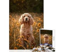 Rompecabezas de 1000 Piezas para Adultos Regalo de Cocker Spaniel en un Campo de Girasoles decoración del hogar Juguetes Regalos y Juegos prácticos Cada Pieza es única Tamaño: 38x26cm