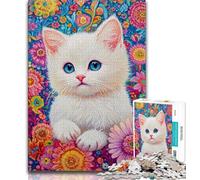 Rompecabezas de 1000 Piezas para Adultos, Regalo de crisantemo y Gato, Juego Familiar para aliviar el estrés, desafío difícil y fomentar el Amor en Pareja (75x50cm)