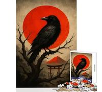 Rompecabezas de 1000 Piezas para Adultos Regalo de Cuervo posado contra el Sol Rojo y Torii decoración del hogar Juguetes Regalos y Juegos prácticos Cada Pieza es única Tamaño: 38x52cm