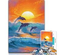 Rompecabezas de 1000 Piezas para Adultos Regalo de Delfines al Atardecer 1000 Piezas para Adolescentes Regalo de Amigo Secreto para Mayores de 14 años 26x38cm