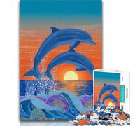 Rompecabezas de 1000 Piezas para Adultos, Regalo de Delfines al Atardecer, Ideal para aliviar el estrés, Pasar el rato y Decorar el hogar (tamaño 75x50cm)