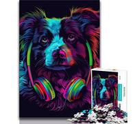 Rompecabezas de 1000 Piezas para Adultos, Regalo de DJ Neon Border Collie, Rompecabezas para Adolescentes, para Pasar el rato en casa con Piezas de Formas aleatorias Totalmente entrelazadas (38x26cm)