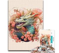 Rompecabezas de 1000 Piezas para Adultos Regalo de dragón japonés Cereza Rompecabezas para Adolescentes Juguetes de Entretenimiento Familiar con póster a Juego y Hoja de Trivia de 75x50cm