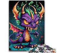 Rompecabezas de 1000 Piezas para Adultos, Regalo de dragón Lindo Pero Malvado, para aliviar el estrés, para Pasar el Tiempo en casa, Lista de Deseos con Papá Noel, 38x26cm