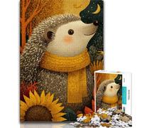 Rompecabezas de 1000 Piezas para Adultos, Regalo de Erizo con Bufanda, Juego Familiar, antiestrés, desafío difícil, Mejora el Amor en Pareja, 38x26cm