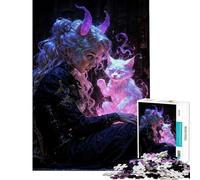Rompecabezas de 1000 Piezas para Adultos Regalo de fantasía Bruja con su Gato Juguetes educativos Juego didáctico decoración para el hogar Gran Regalo (tamaño 38x52cm)