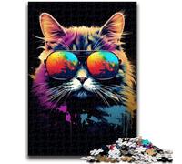 Rompecabezas de 1000 Piezas para Adultos, Regalo de Gato con Gafas de Sol, 1000 Piezas para Adolescentes, Noches de Juegos, Juguete Colorido para el hogar (75x50cm)