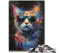 Rompecabezas de 1000 Piezas para Adultos, Regalo de Gato con Gafas de Sol, antiestrés, para Pasar el rato, decoración del hogar, Juguetes de 26x38cm