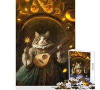 Rompecabezas de 1000 Piezas para Adultos Regalo de Gato músico en Marco Dorado Juguete Educativo Regalo de Amigo Secreto Juego de ingenio Cada Pieza es única (tamaño 38x52cm)