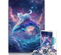 Rompecabezas de 1000 Piezas para Adultos, Regalo de Gato sobre un delfín, Ayuda al Cerebro a ejercitar, Juguetes adictivos para Cultivar la Paciencia y Mejorar la Memoria, 38x26cm