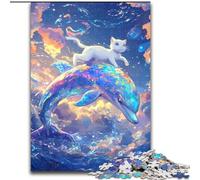 Rompecabezas de 1000 Piezas para Adultos, Regalo de Gato sobre un delfín, diversión Familiar, Actividades en casa, Regalo de cumpleaños, Regalo de Viaje, para niños de 14 años (tamaño 50x75cm)