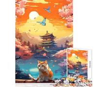 Rompecabezas de 1000 Piezas para Adultos Regalo de la Luna Gato Nocturno Juguete Educativo japonés Regalo de Amigo Secreto Juego Familiar Interesante para Reducir el estrés tamaño 38x26cm