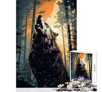 Rompecabezas de 1000 Piezas para Adultos Regalo de Lobo Aullando en el Bosque al Atardecer decoración del hogar Juguetes Regalo Divertido Juego de ingenio desafío Educativo tamaño 38x52cm