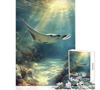 Rompecabezas de 1000 Piezas para Adultos Regalo de Manta Raya Juguete Submarino decoración de Pared Gran Regalo Juegos educativos Interesante reducción del estrés tamaño 50x75cm