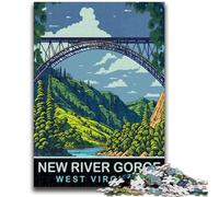 Rompecabezas de 1000 Piezas para Adultos, Regalo de New River Gorge, Rompecabezas para Adolescentes, Juguetes de Entretenimiento Familiar con póster y Hoja de Trivia a Juego (26x38cm)