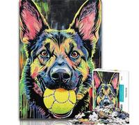 Rompecabezas de 1000 Piezas para Adultos, Regalo de Pastor alemán Jugando con una Pelota de Tenis, Juegos educativos, decoración del hogar, Toda la Familia (38x26cm)